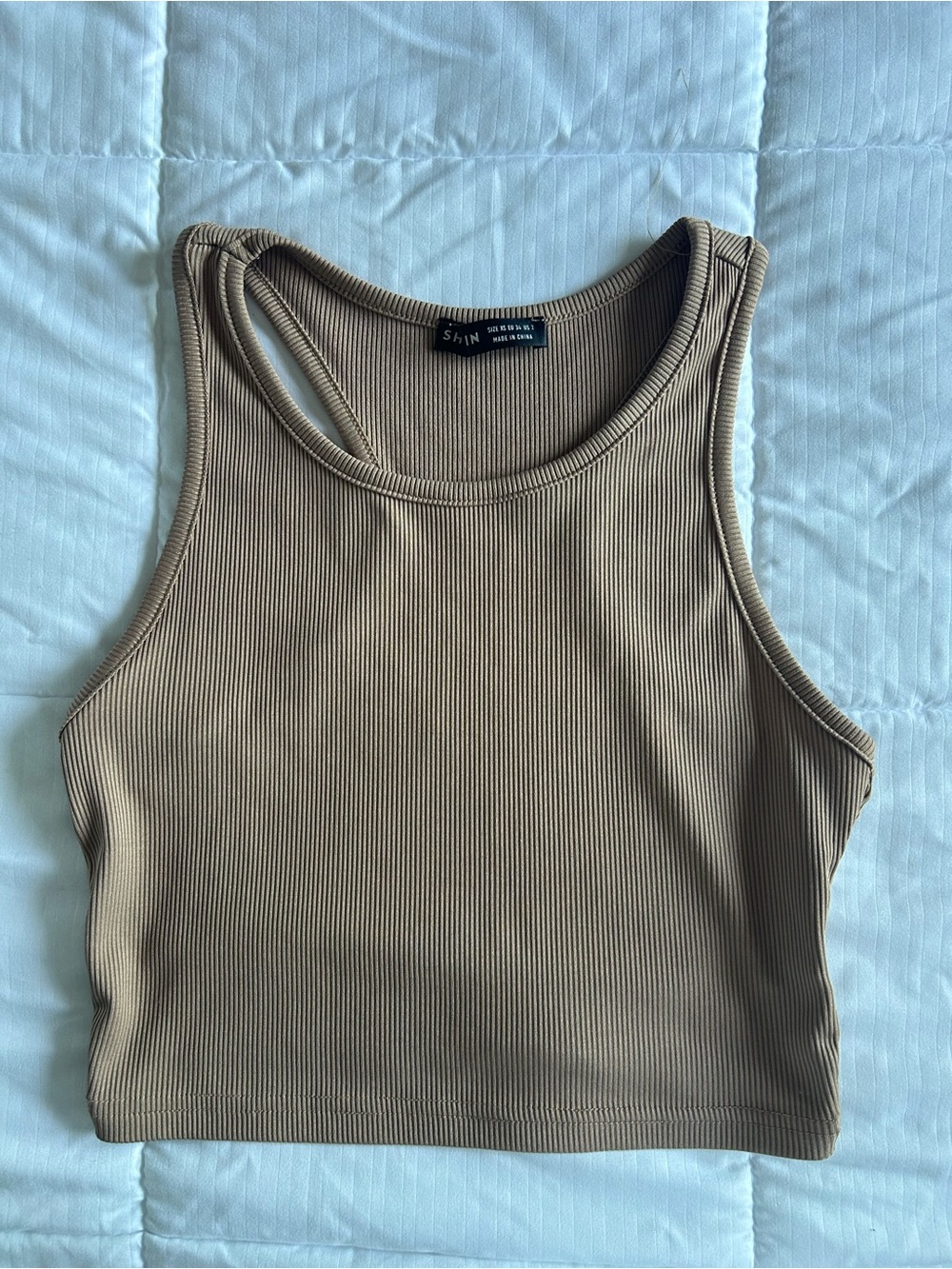 SHEIN Ribbed Tank Crop Top in Tan